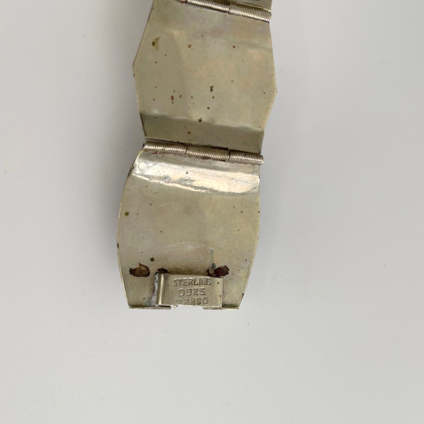 Vintage Mexico Sterling and Blue Glass Panel Bracelet