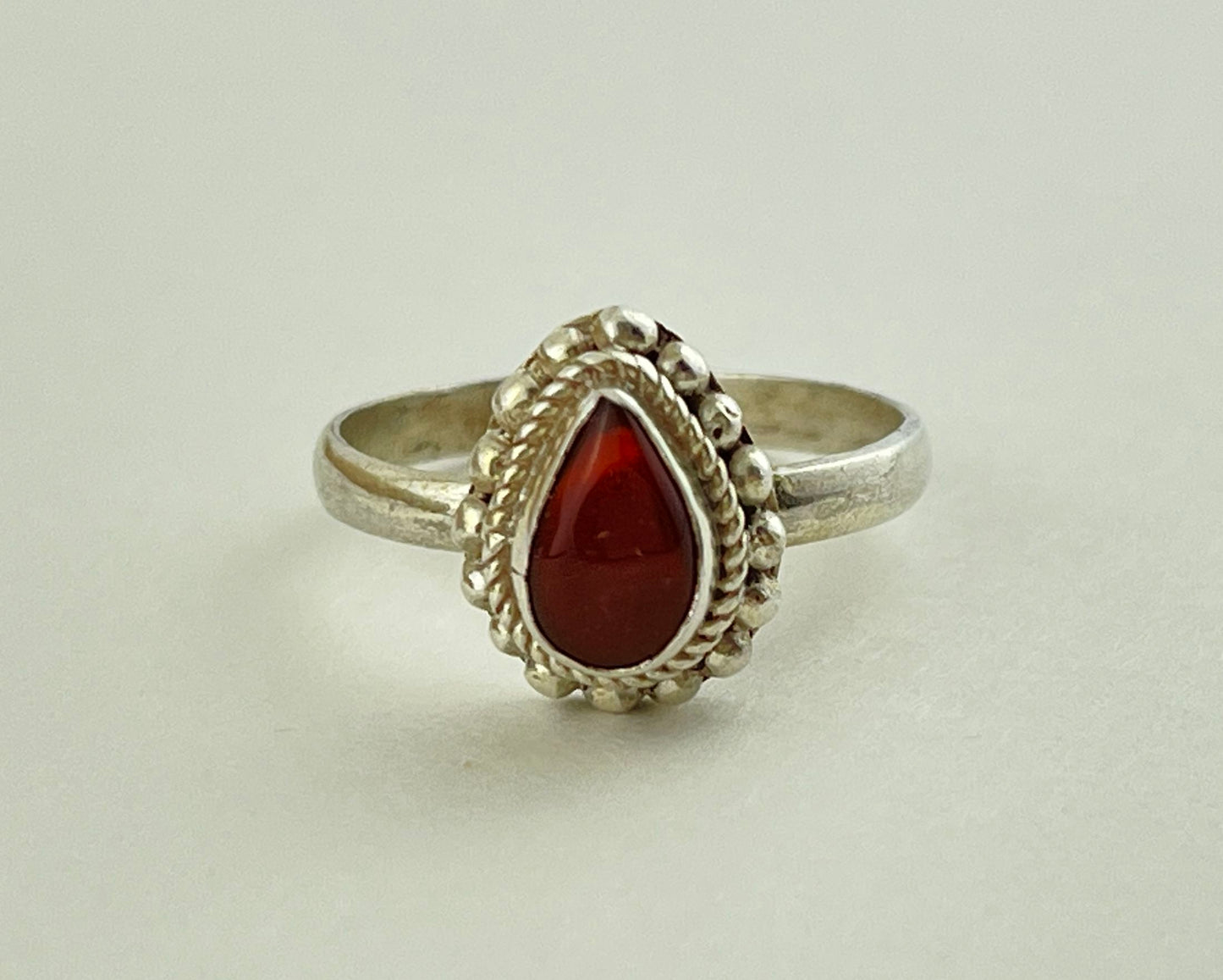 Teardrop Carnelian in Sterling Silver Ring Size 7