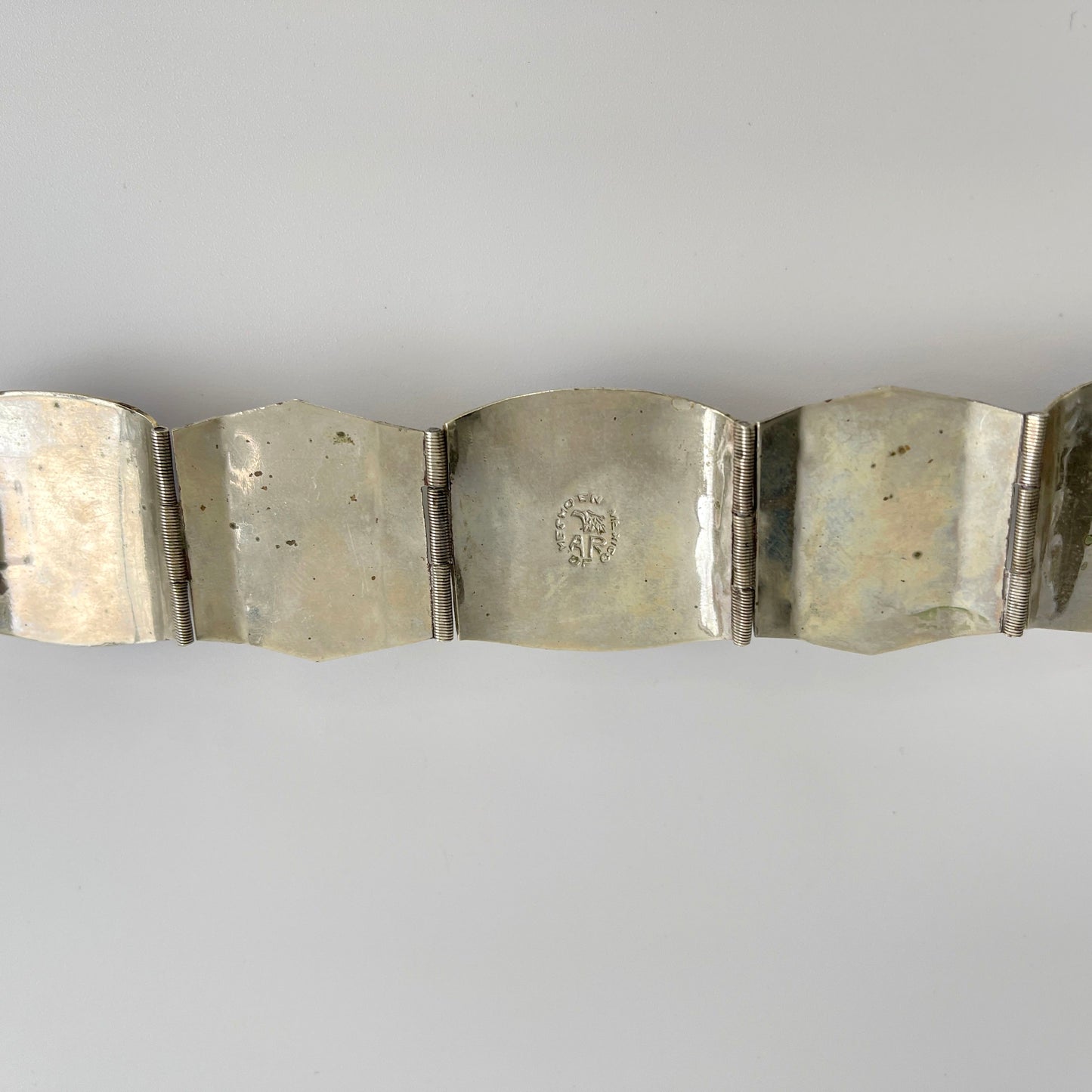 Vintage Mexico Sterling and Blue Glass Panel Bracelet