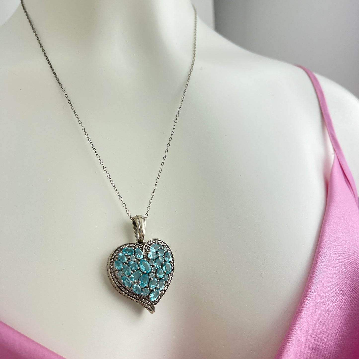 Paraiba Apatite Heart Necklace in Sterling Silver