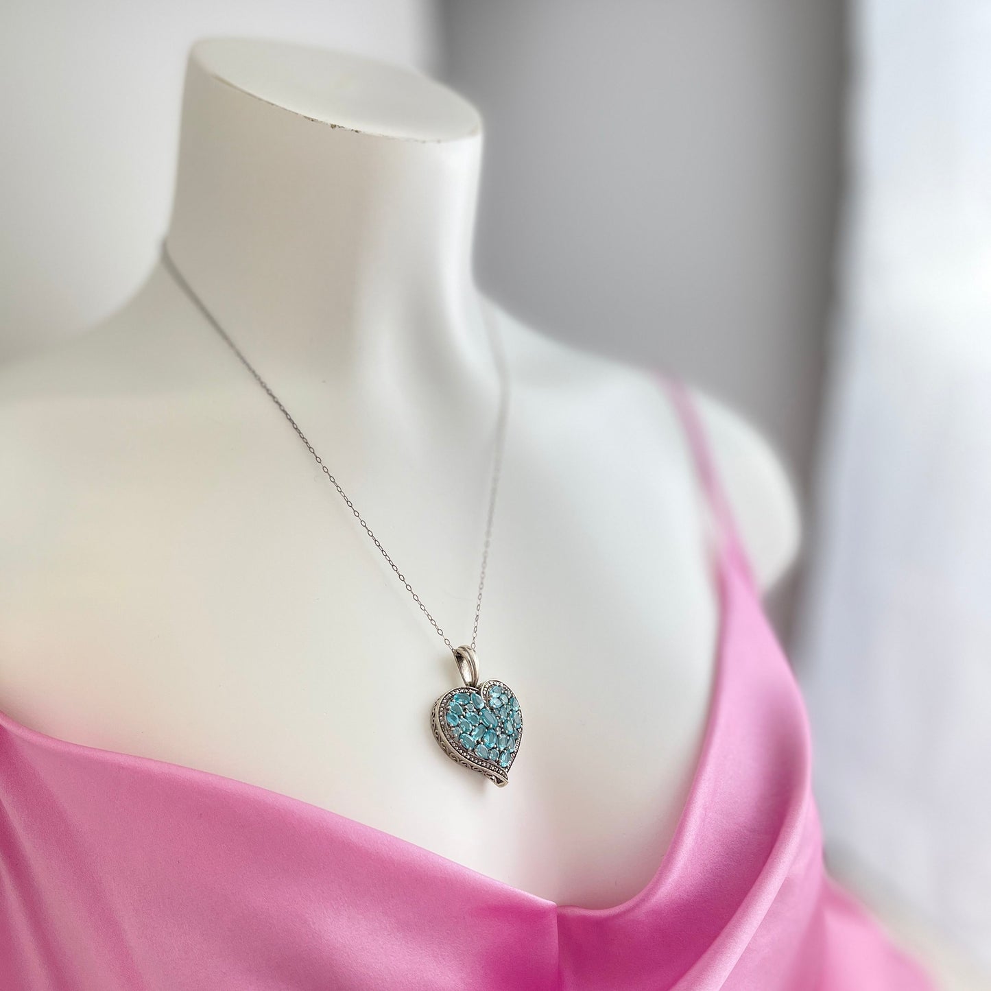 Paraiba Apatite Heart Necklace in Sterling Silver