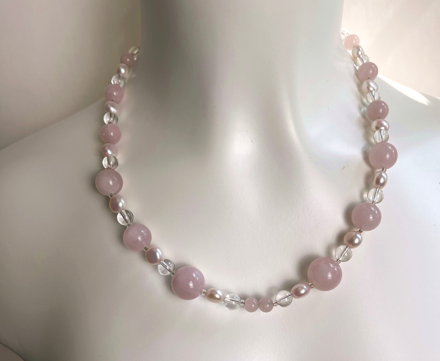 Rose Quartz, Crystal and Pearl Necklace