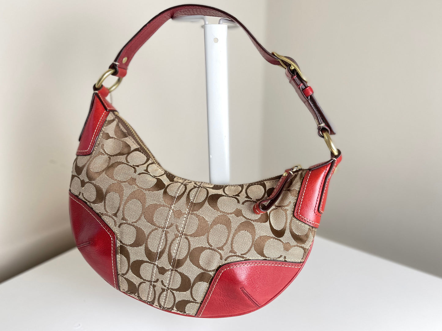 Coach Signature Mini Hampton Hobo Bag - Red/Brown