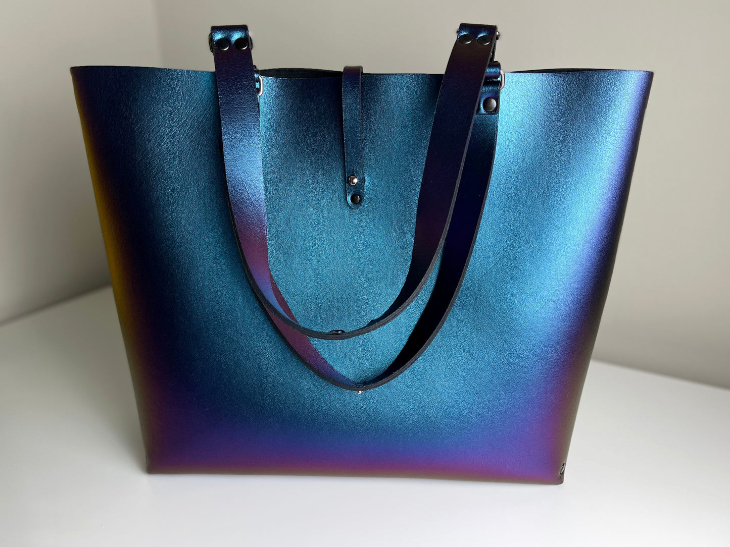 Peacock Tote by Mohop Shoes in Irridescent Faux Leather