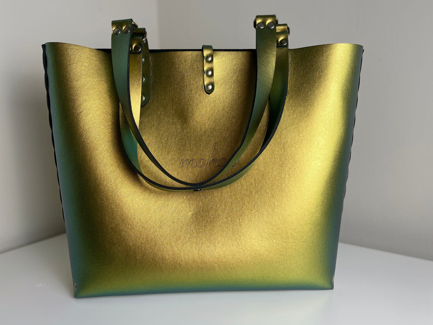 Scarab Tote by Mohop Shoes in Gold Irridescent Faux Leather