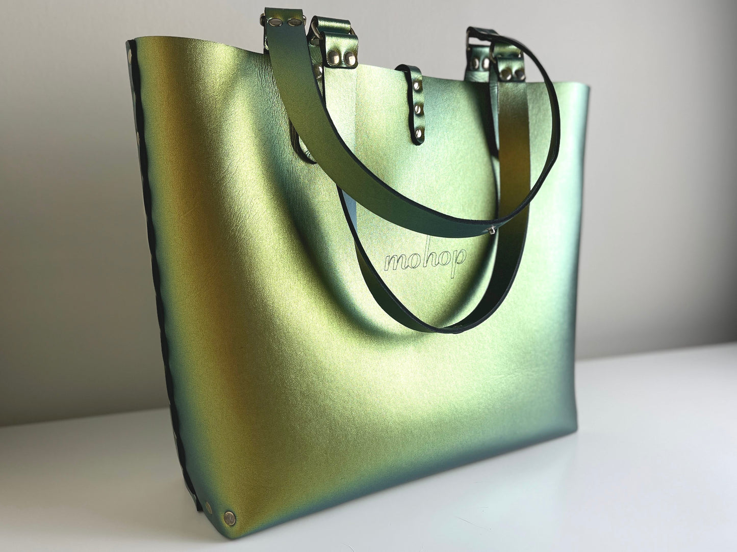 Scarab Tote by Mohop Shoes in Gold Irridescent Faux Leather