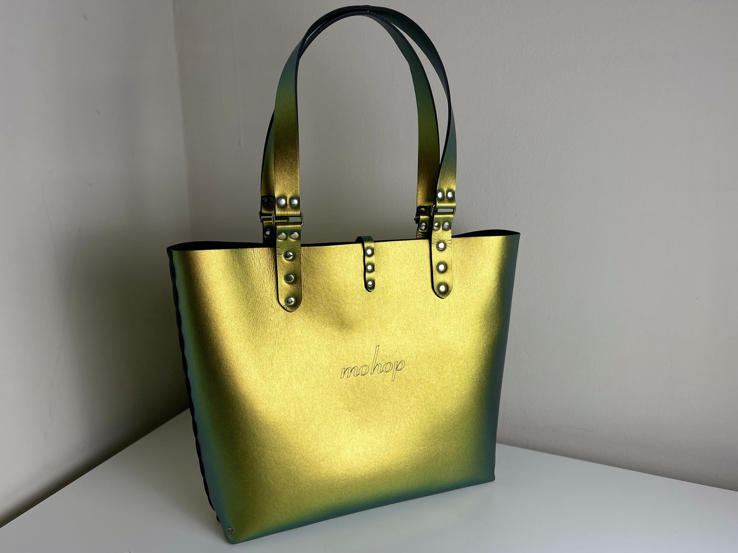 Scarab Tote by Mohop Shoes in Gold Irridescent Faux Leather