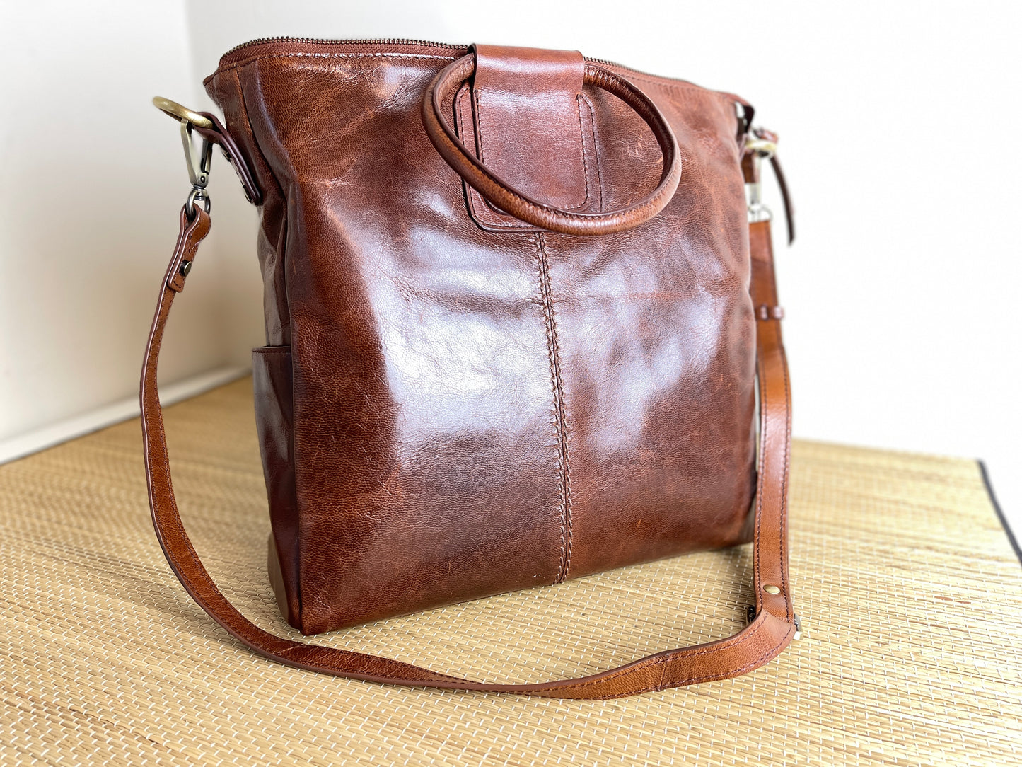 Ring-Handle Leather Tote by Nino Bossi