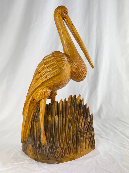 Vintage Hand-Carved Wooden Pelican Figurine