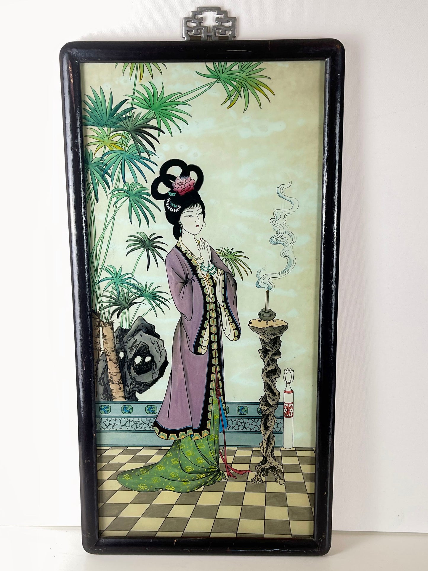 Stylized 1980's Asian Woman Burning Incense