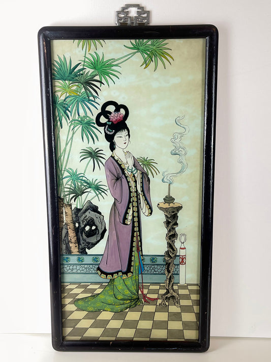 Stylized 1980's Asian Woman Burning Incense