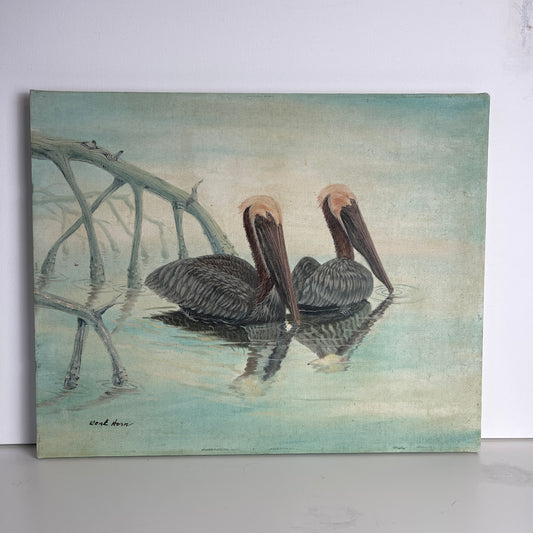 Two Pelicans Floating original art on canvas