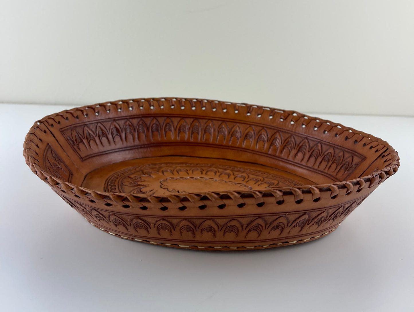 Hand-tooled Leather display dish