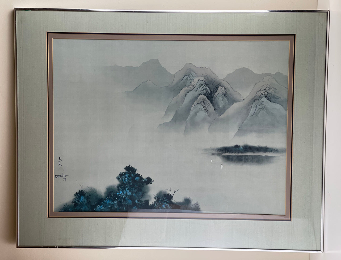 David Lee Signed 1978 Landscape /Chinese Ink on Silk