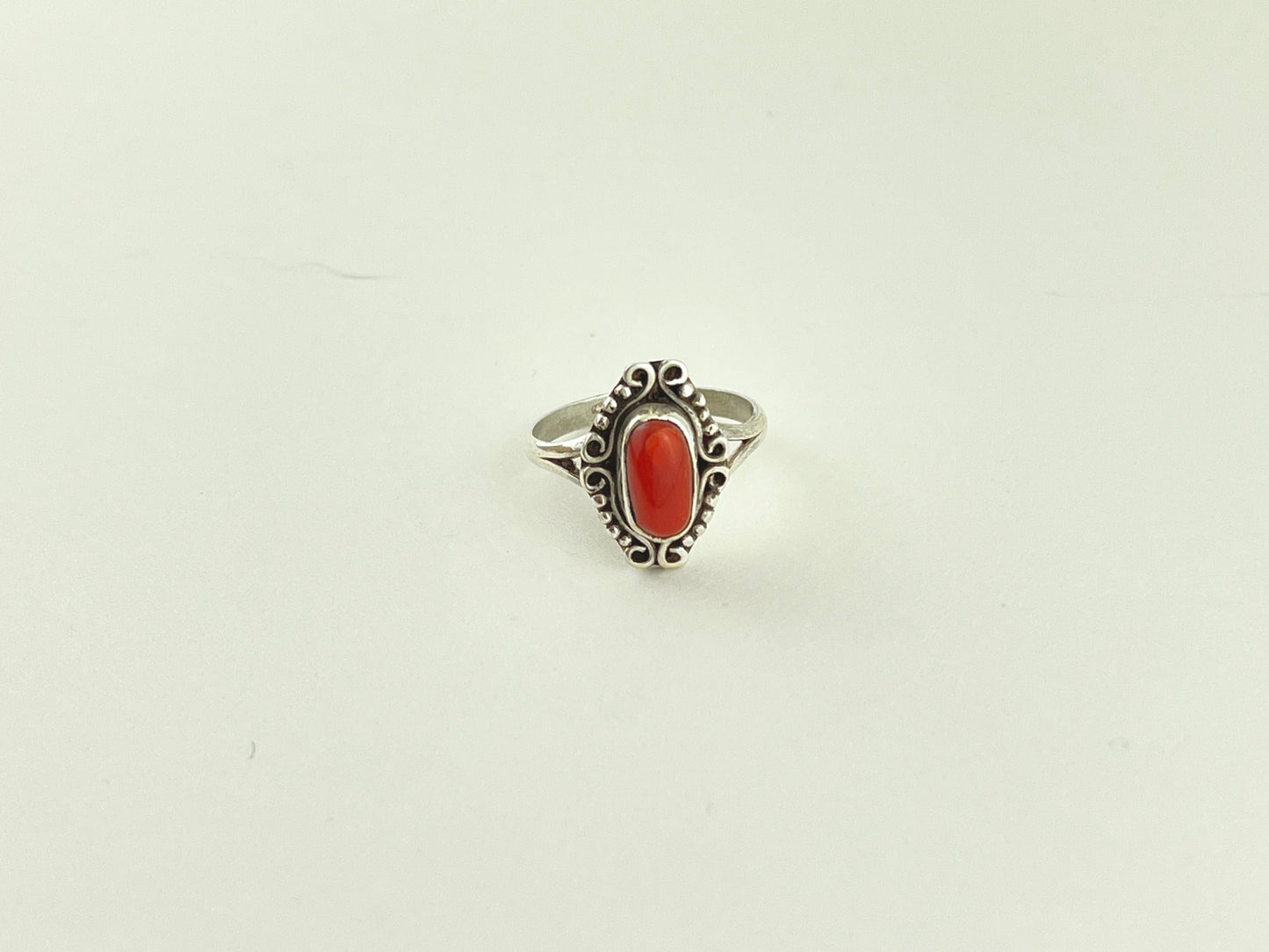 Dainty Coral Ring, Sterling Silver, Size 6 3/4