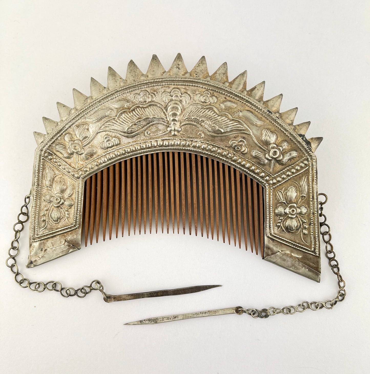 Tribal Hair Comb in Hammered Silver Metal