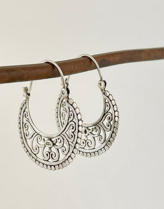 Sterling Silver ornate hoops