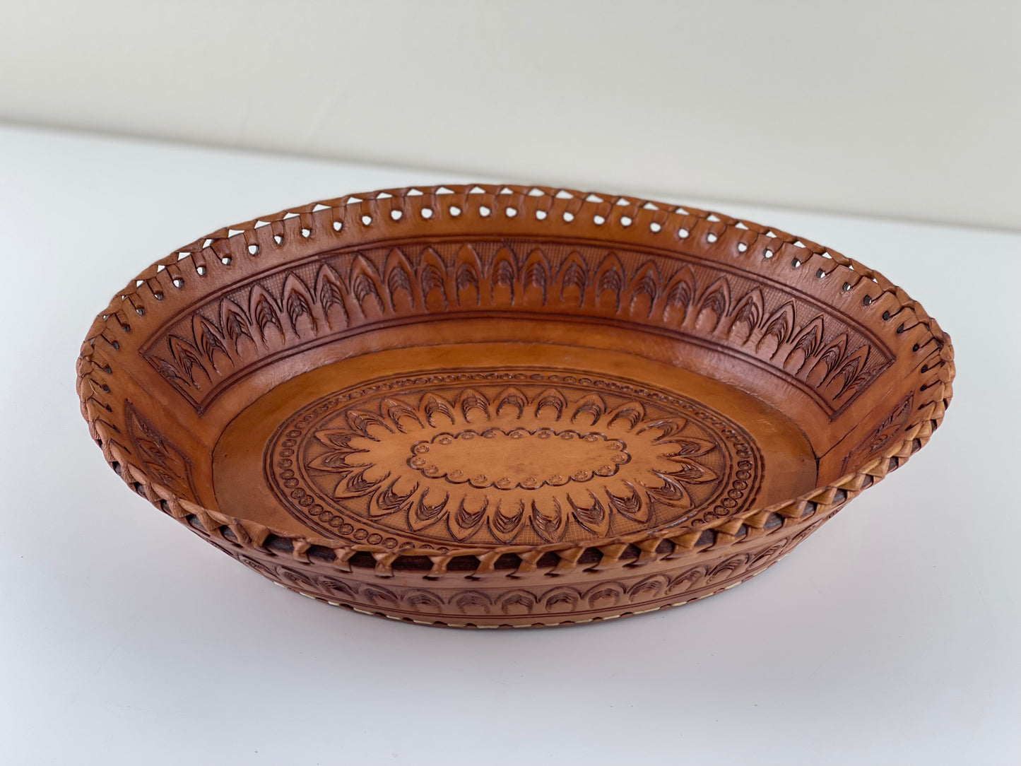 Hand-tooled Leather display dish